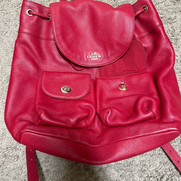 Coach Handbags - Red Coach Leather Backpack